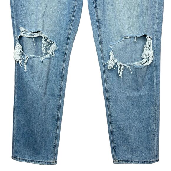 American Eagle Ripped Mom Jean Size 12 Denim High Rise Straight Leg Streetwear - Picture 4 of 9